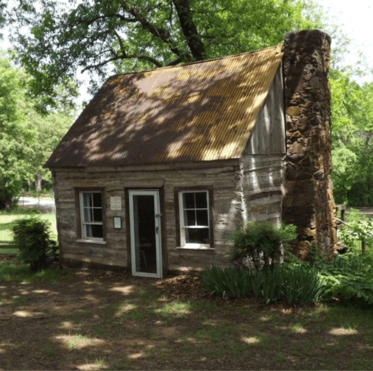 Historic homestead cabin at Frontier Village in Denison, TX