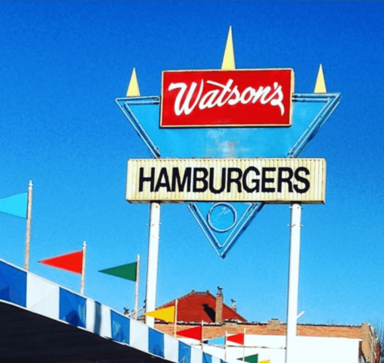 Retro sign outside Watson's Drive In in Denison, TX